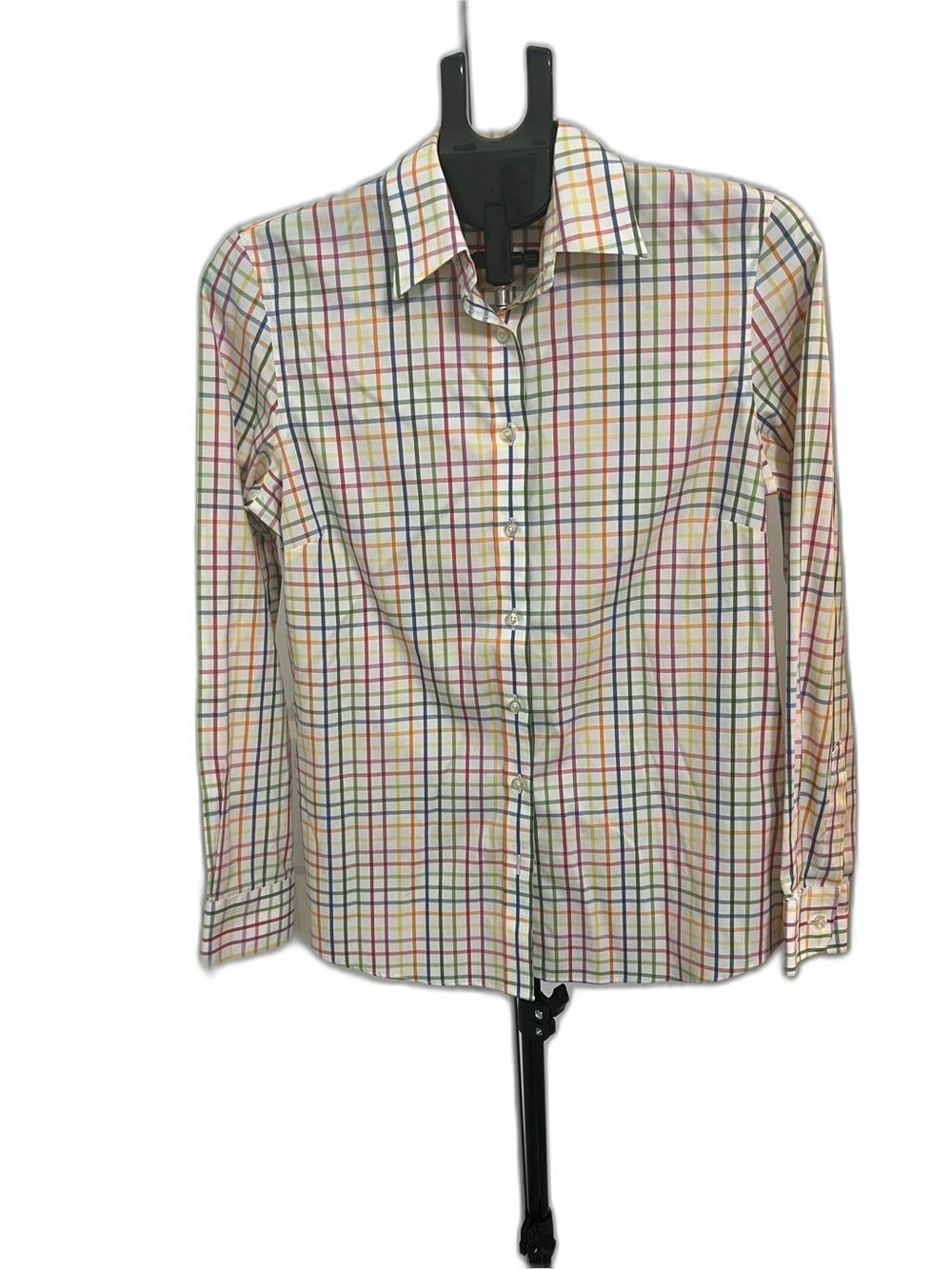 Lands’ End Women’s Multicolor Plaid 100% Cotton No Iron Oxford Shirt